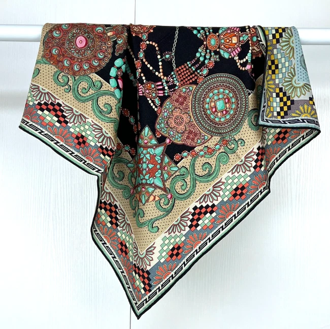 70% Cashmere 30% Silk Bandana Scarf totem Print Neckerchief Shawl 26'' Wrap new
