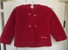 Tommy Hilfiger Girls 3T Red Sherpa Fleece Toggle Coat Jacket Hooded Teddy