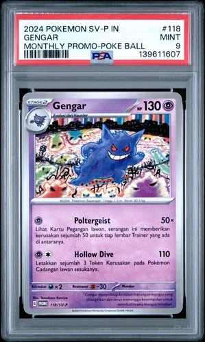 2024 POKEMON INDONESIAN SV-P PROMO MONTHLY PROMO-POKE BALL #118 GENGAR PSA 9