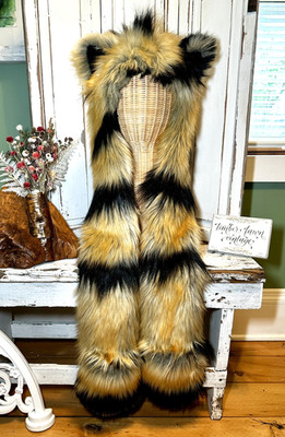 SpiritHoods Caspian Tiger Cat Hood w ''Mohawk'' Matching Stripes Faux Fur Hat Rave