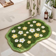 Green Floral Moss Bath Mat 31x21 Inch Tufted Grass Rug Non Slip Washable Decor