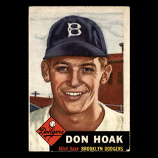 Don Hoak Rookie #176 1953 Topps (small crease) Brooklyn Dodgers Baseball Card VG. rookie card picture