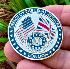 DOJ FBI Federal Bureau Investigation Legat London England Attaché Challenge Coin