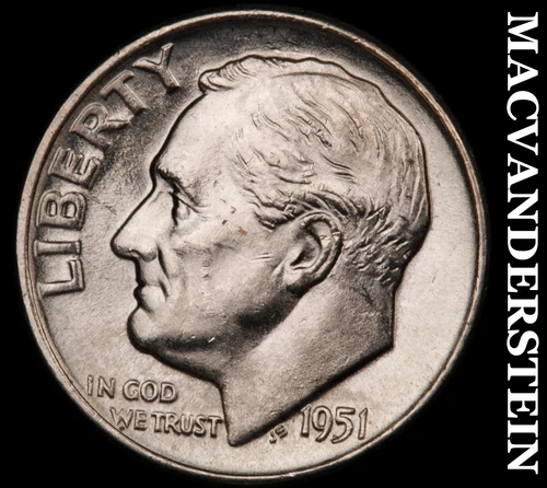 1951-D Roosevelt Dime- Silver Choice Gem Brilliant Uncirculated Luster #i3681