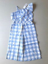 NWT JANIE AND JACK Girls Blue Rose Gingham Jumpsuit Size 6