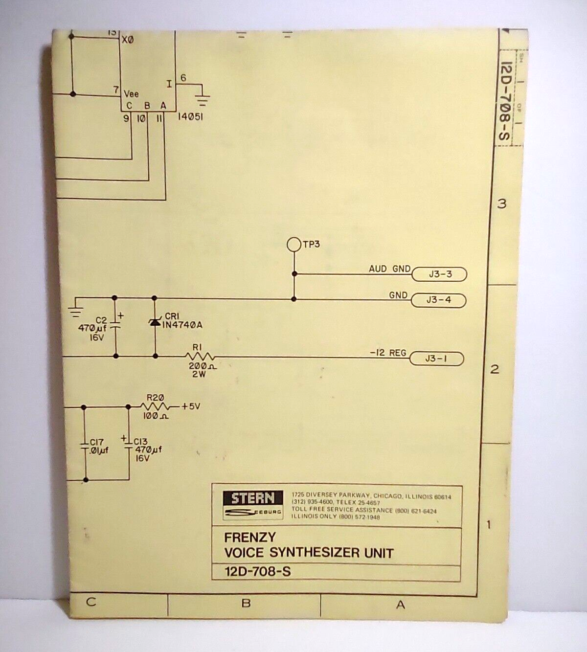 1982 Frenzy Arcade Game Original Wiring Diagram & Sound Board Schematic