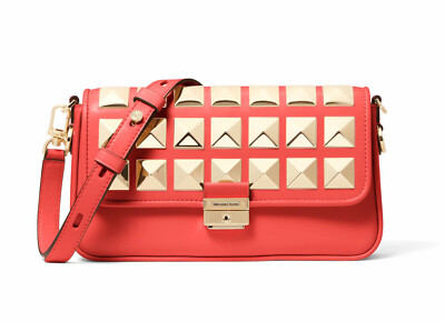 Michael Kors Bradshaw Studded Leather Convertible Shoulder Bag Sangria NWT $398