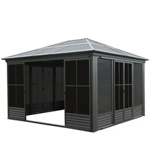Domi 12x14.7 FT Sunroom,All-Season Solarium w/Movable PE Screen,Sliding Door