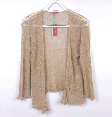 SHU SHI Cardigan Mesh Stretch Net Gold Metallic Ruffle Whimsigoth Fairy Jacket