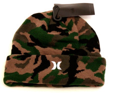 Hurley Brown  Green Camouflage Knit Icon Cuff Beanie Camo Men's One Size NWT