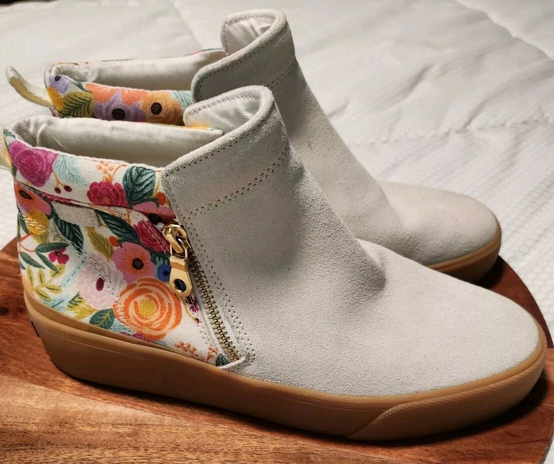 Rifle Paper Co x Keds Cooper Suede Zip Bootie Garden Party SZ Tan Floral