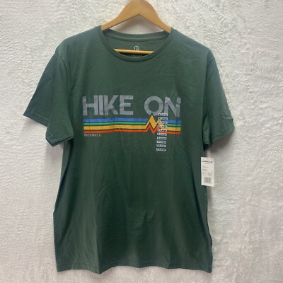 Merrell Hiking Graphic T-Shirt Men XL Green Cotton Short Sleeve Outdoors Hike On