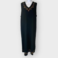 NWD Vtg Bechamel Embroidered Maxi Dress | XL | Black Cotton Pockets | Lagenlook