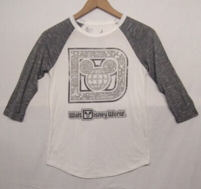 Disney Parks Walt Disney World Women's XS Graphics 3/4 Sleeve T Shirt Gray  White