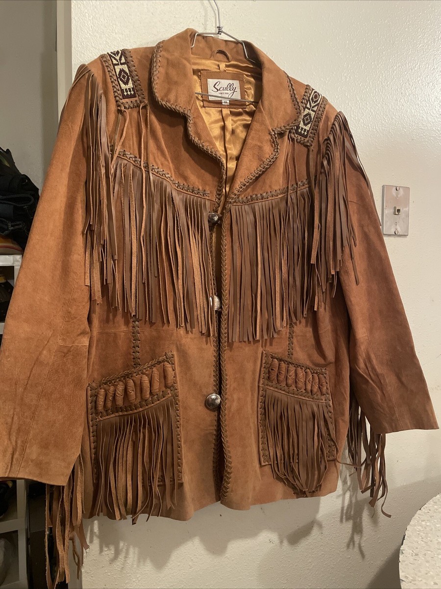 Men's Scully STYLE 758 Western Fringe & Beaded Buck Tan Leather