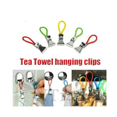 5 Pack Colourful Towel Clips Kitchen Storage Loops Tea Towels