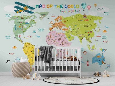 3D World Map Wallpaper Wall Mural Removable Self-adhesive 1798