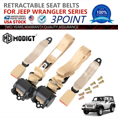 2Set Retractable 3 Point Safety Seat Belt Strap Car Vehicle Adjustable Belt US