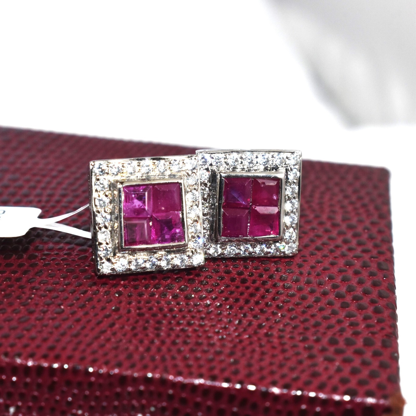 Stylish Tiny Cushion Cut Ruby Zirconia Silver Earrings for Women