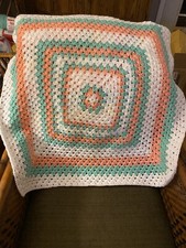 Crochet Blanket Baby Blanket Afghan Throw Handmade New Peach Mint Green White