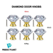 40mm Gold Clear Crystal Diamond Glass Door Knobs Cupboard Furniture Handle