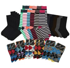 Pack of 12 Men  s Mid Calf Premium Patterned Cotton Casual Fashion Dress Socks