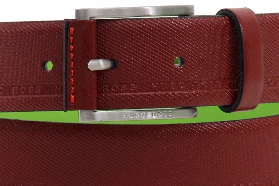 Hugo Boss Men's Tymos Medium Red Leather Embossed Logo Belt Sz: 30 - Image 2 of 4
