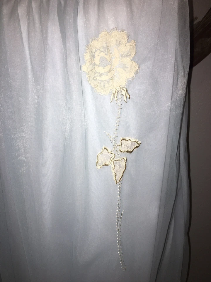 Ночная рубашка женская Aristocraft S двухслойная шифоновая синяя нейлоновая экрю аппликация - Изображение 4 из 4