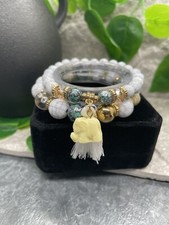 2 PC Handmade Beaded Stackable 6.5" Plus Stretch Bracelet Set New A1722