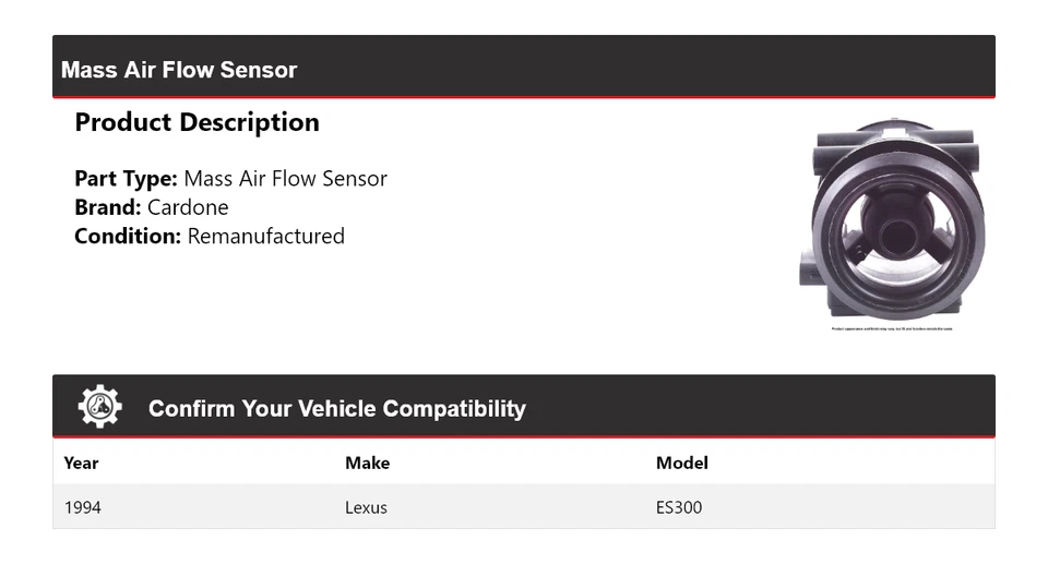 Sensor de flujo de aire masivo cardone para Lexus ES300 1994 Foto 2 de 4