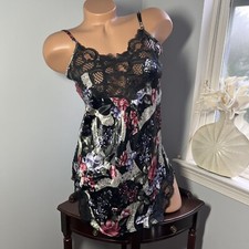 Victoria  s Secret Vintage Gold Label Satin Lace Cami Slip Gown Floral Sz P XS