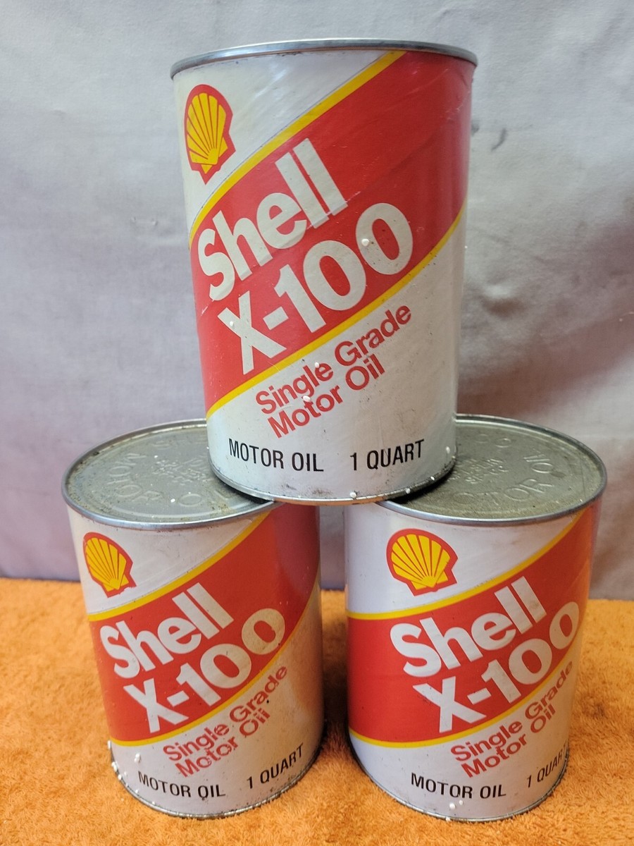 R•Vintage Shell X-100 Single Grade Motor Oil Can Unopened Great
