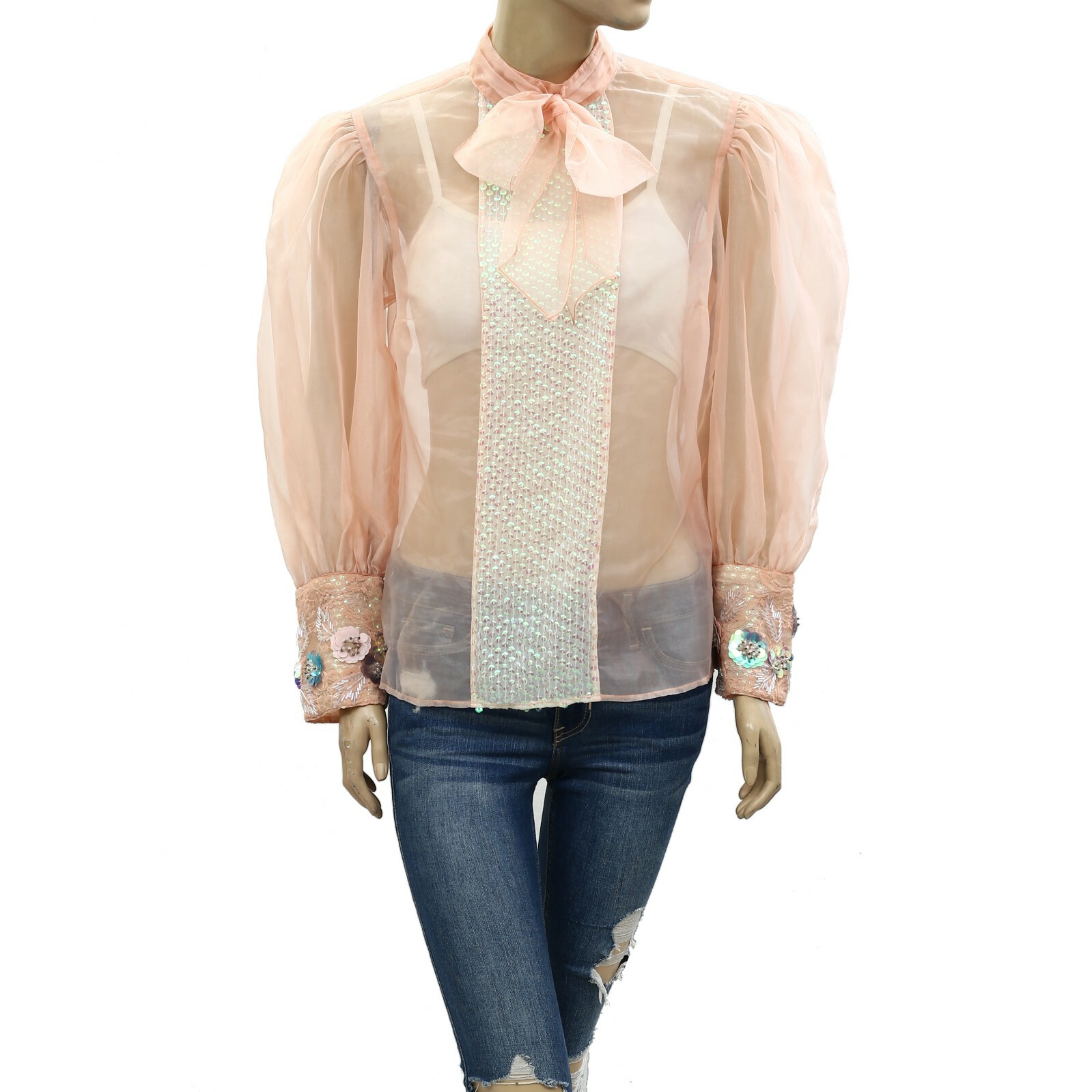 Купить Uterque zara Sequin Embellished Sheer Blouse Top Lace на Аукцион из  Америки с доставкой в Россию, Украину, Казахстан