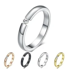 4mm Silver Gold Plated Stainless Steel CZ Inlay Signet Ring Wedding Band Sz 5-13