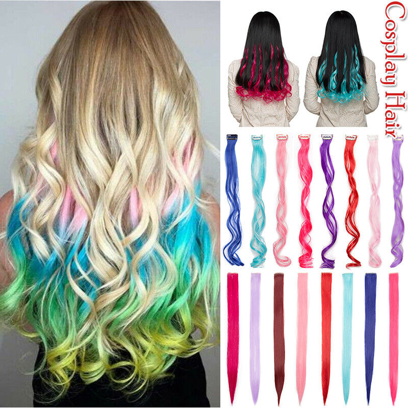 Multi Colours Rainbow Clip In Highlight 10 Streaks Festival Hair Extensions  Long | eBay