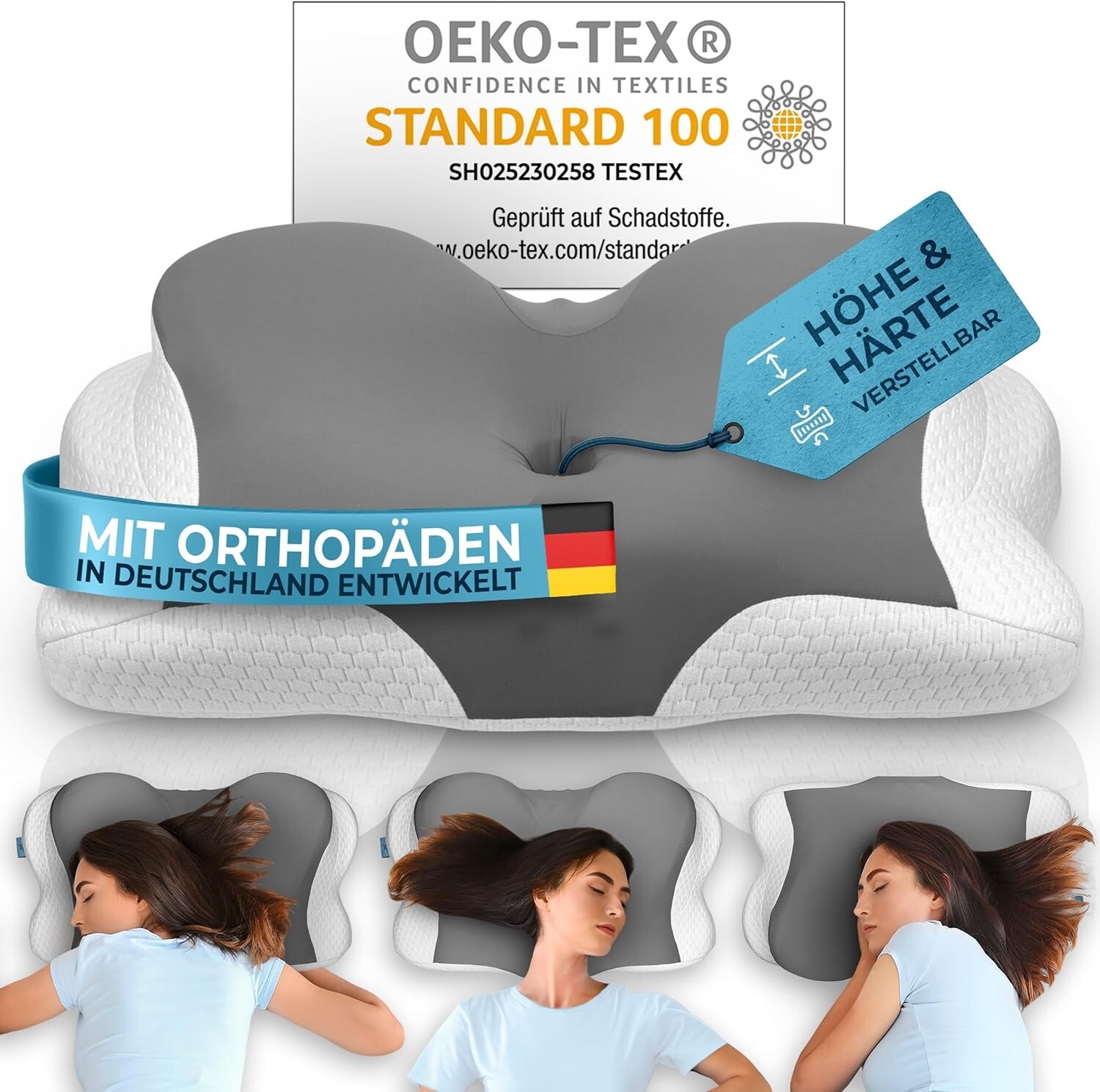Glückstoff Kissen Orthopädisch Ergonomische Memory Foam Halter Hals Zervikal