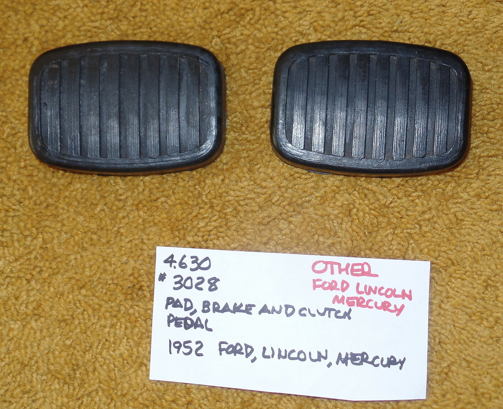1952 Ford/Mercury/Lincoln Clutch & Brake Pedal Pads Pair NOS Doan