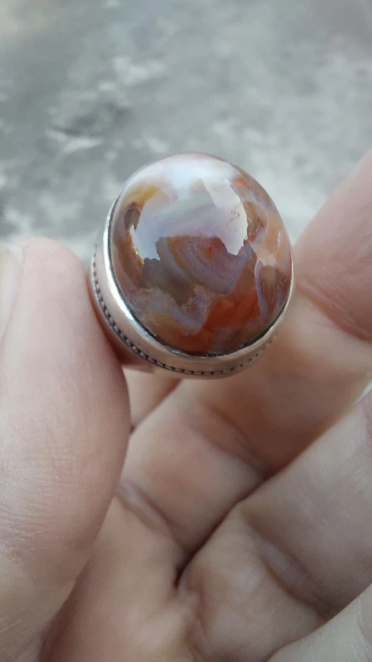 Natural GRANDE Marrón Sulimani Yemení Aqeeq Anillo de Plata Hecho a Mano Sufi Hombres Anillo Foto 4 de 4