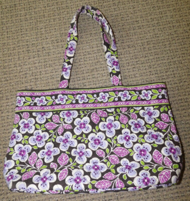 Vera Bradley Tote Bag Purse, Plum Petals, Flowers, Purple Brown
