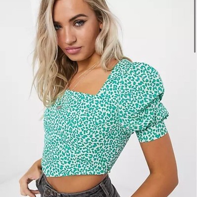 green leopard print top