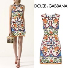 RARE Dolce & Gabbana Majolica Floral Print Brocade Silk Cotton Mini Dress IT38