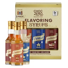 ChocZero Sugar Free Syrup Sampler - Caramel Hazelnut Vanilla 3 Bottles