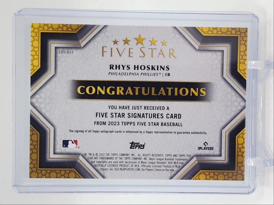 RHYS HOSKINS 2023 TOPPS FIVE STAR FIVE STAR SIGNATURE PHILLIES AUTO /20 Q0902 - Image 2 of 2
