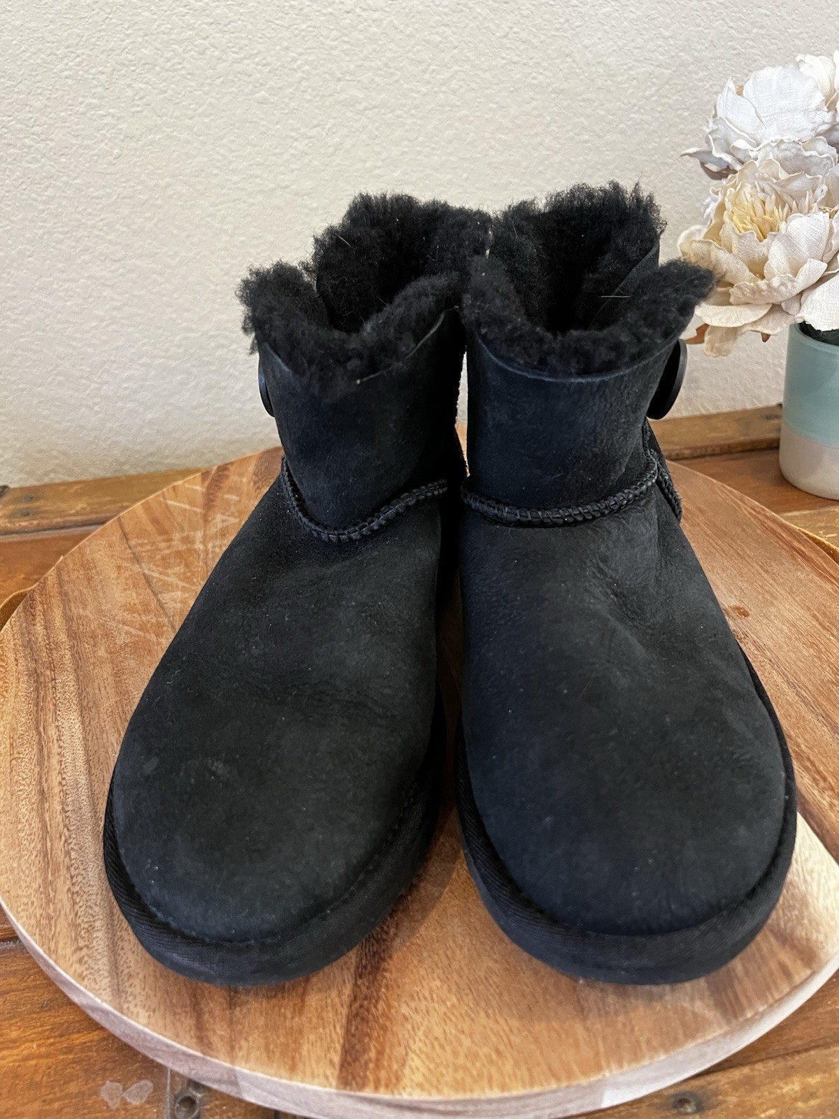 UGG Mini Bailey Button Short Boot Suede Shearling… - image 4