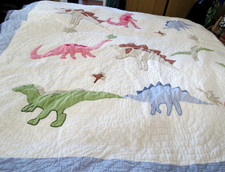 Dinosaur Quilt Twin Size Reversible Cotton VINTAGE Kids has bleach edges trim