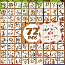 72 Pcs Botanical Stencils Set, Reusable Butterfly Flower Painting Templates -
