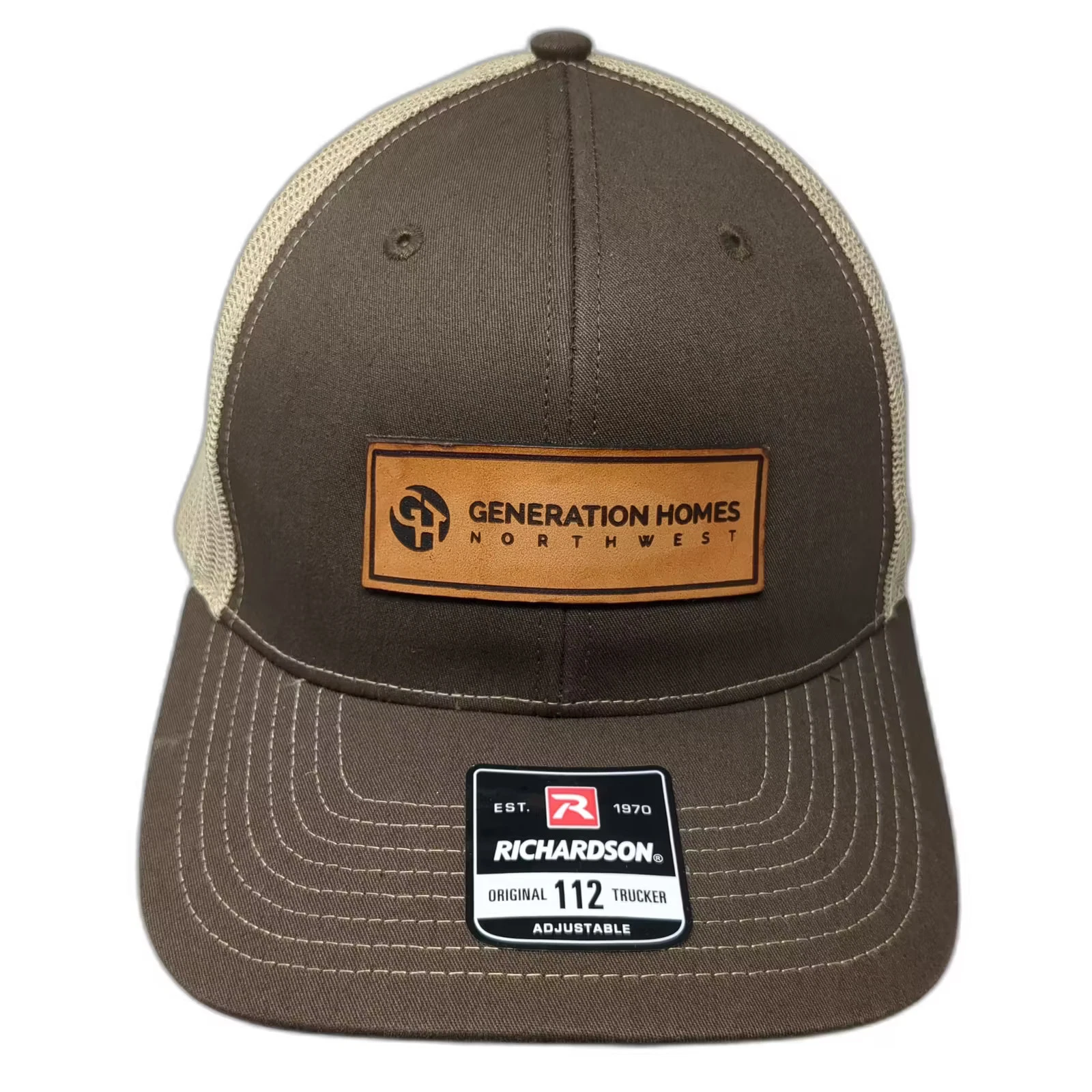 Richardson Trucker Hat Brown Beige One Size Generation Homes Leather Snapback