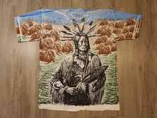 Vintage Native American T Shirt Size XL All Over Print Indigenous Chief 90s AOP