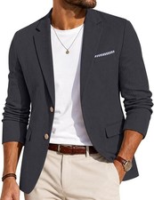 Mens Linen Like Blazer Lightweight Regular Fit Sport Coat Patch Pockets