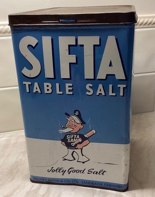 VINTAGE ENDE 1950er/60er SIFTA TABLE SALT TIN PALMER MANN & Co Ltd SANDBACH CHESH.